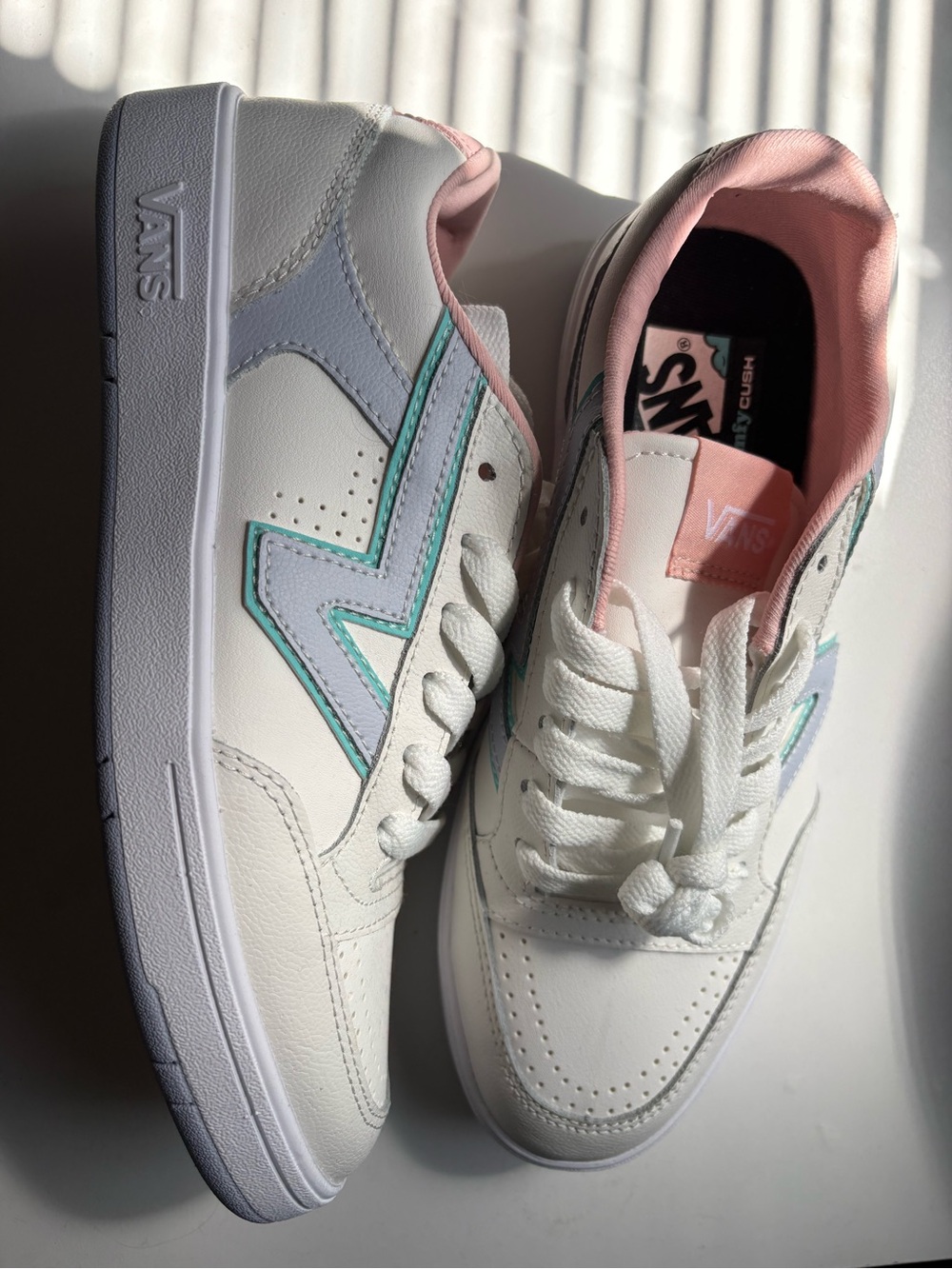 Vans Size 8 Women's Leather Sneakers with Pastel Pink & Lavendar, Never Worn